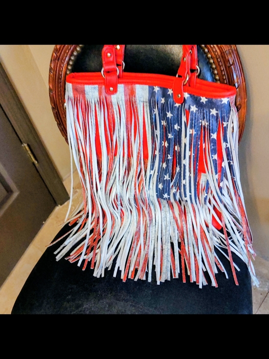 Handbags - Red, White & Blue Fringe Tote Bag - Patriotic Women's Handbag